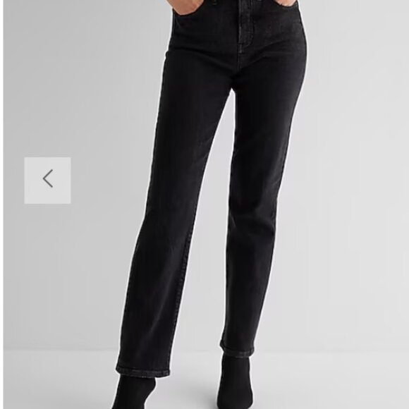 Express High Waisted Black Modern Straight Jeans - Women's Size 4R - Picture 7 of 9